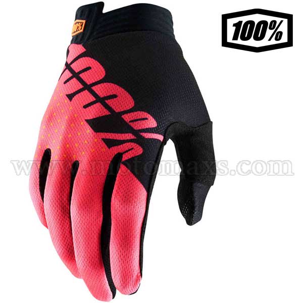 Guantes Cross 100% "iTrack" Negros-Rojos Fluo.