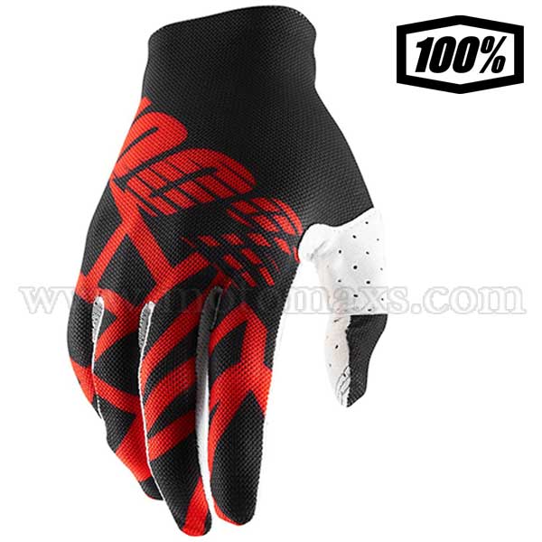 Guantes Cross 100% "Celium 2" Negros-Rojos-Blancos.