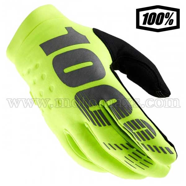 Guantes Cross 100% "Brisker" Amarillos Fluo-Negros.