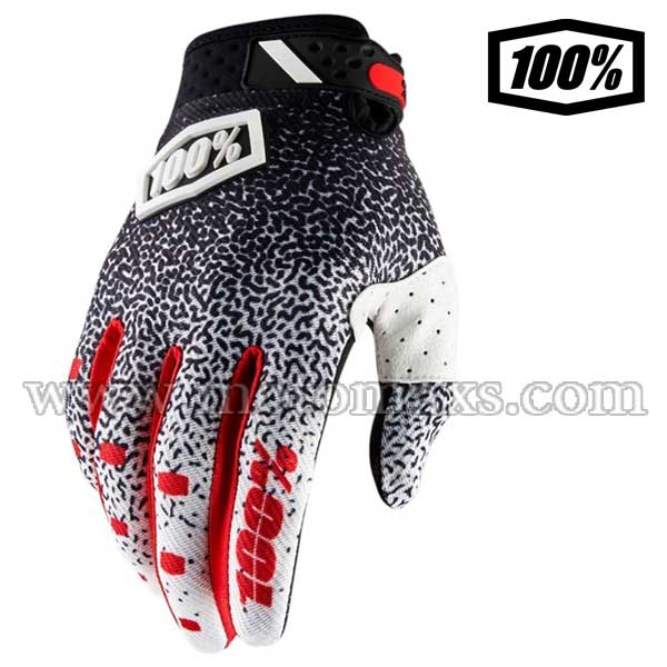 Guantes Cross 100% "Ridefit" Negros-Blancos-Rojos