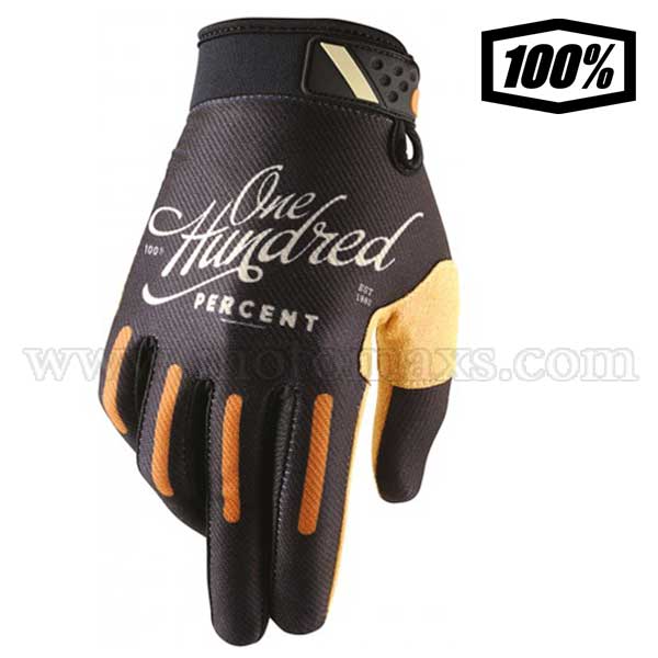 Guantes Cross 100% "Ridefit" Negro Clásicos.