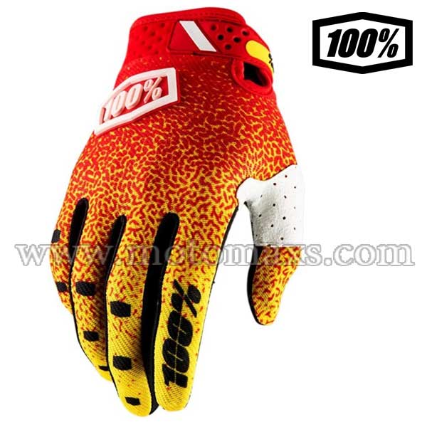 Guantes Cross 100% "Ridefit" Rojos-Amarillos.