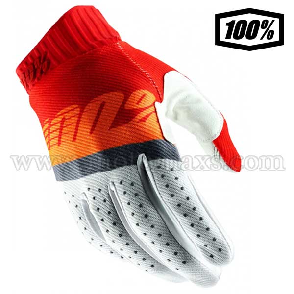 Guantes Cross 100% "Ridefit" Rojos-Naranjas Fluo-Azules Pizarra.