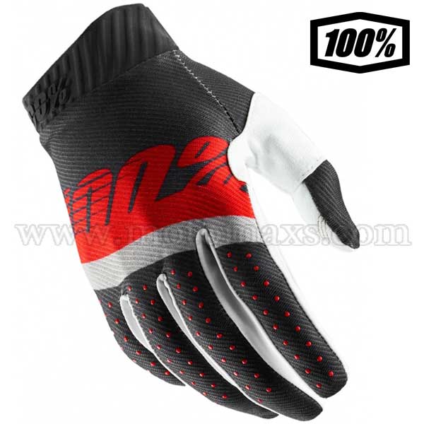 Guantes Cross 100% "Ridefit" Grises Acero-Rojos.