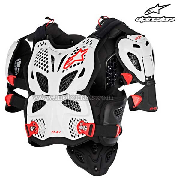 Peto Protector Alpinestars "A-10" Blanco-Negro-Rojo.
