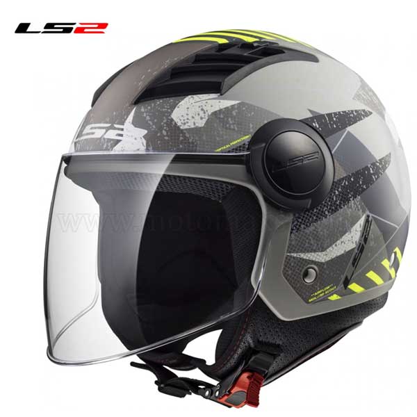 Casco Jet LS2 Airflow OF562 "Camo" Titanio Mate-Amarillo.