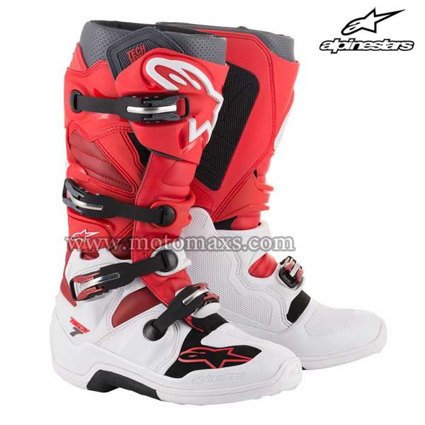 Botas Alpinestars "Tech 7" Blancas-Rojas-Borgoña.