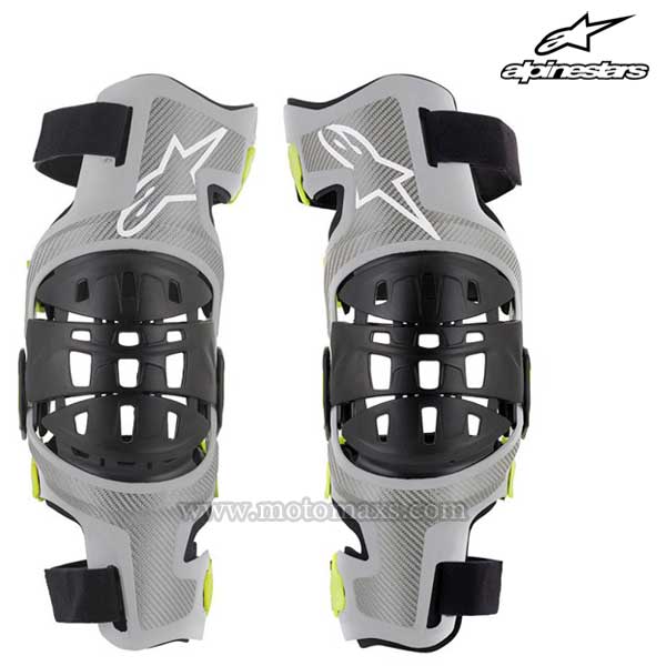 Rodilleras Alpinestars "Bionic-7" Plateadas-Amarillas Flúor.