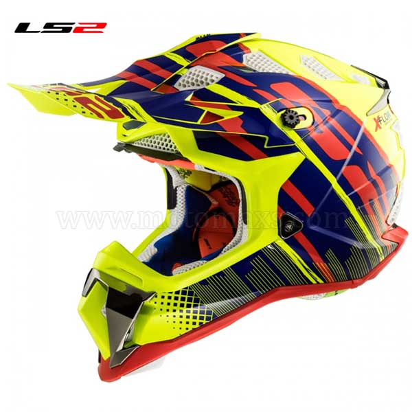 Casco Cross LS2 Subverter MX470 "Bomber" Amarillo-Azul-Rojo.