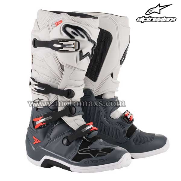 Botas Alpinestars "Tech 7" Grises OS-Grises CL-Rojas FL.