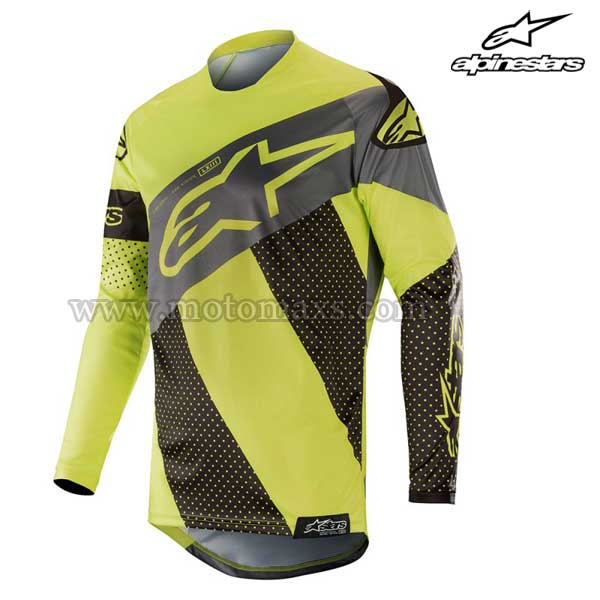 Camiseta Alpinestars "Racer Tech Atomic" Negra-Amarilla FL-Gris.