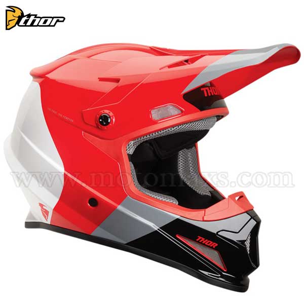 Casco Cross Thor Sector "Bomber" Rojo-Carbón.