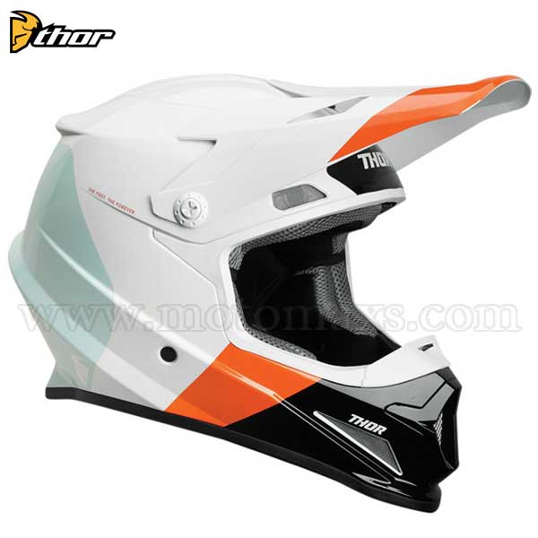 Casco Cross Thor Sector "Bomber" Blanco-Rojo-Naranja.