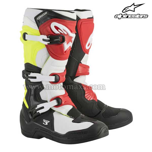 Botas Alpinestars "Tech 3" Negras-Blancas-Amarillas FL-Rojas.