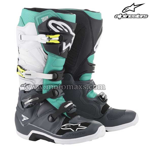 Botas Alpinestars "Tech 7" Grises OS-Verdes AZL-Blancas.