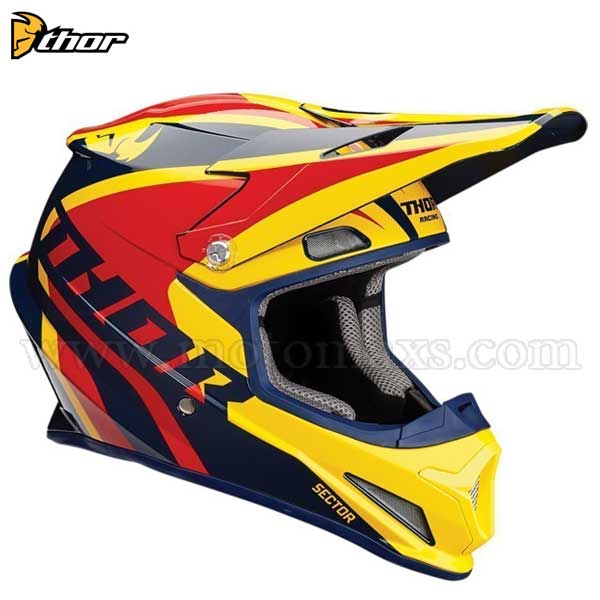 Casco Cross Thor Sector "Richochet" Azul Marino-Amarillo-Rojo.