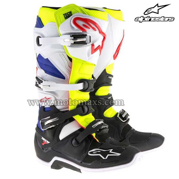 Botas Alpinestars "Tech 7" Blancas-Amarillas FL-Azules.