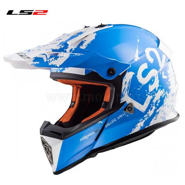 Casco Cross LS2 Fast MX437 "Spot" Blanco-Azul.