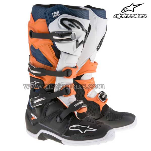 Botas Alpinestars "Tech 7" Negras-Naranjas-Blancas-Azules.