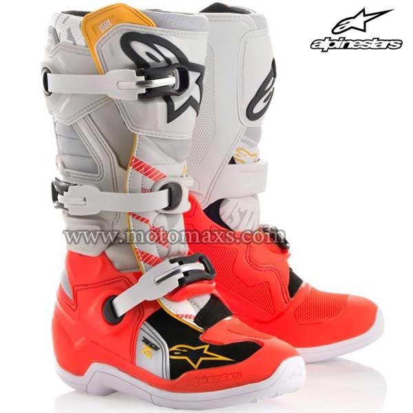 Botas Alpinestars Infantil "Tech 7S" Grises-Rojas Flúor.