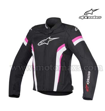Chaqueta Alpinestars "Stella T-GP Plus R V2"Negra-Blanca-Fucsia.