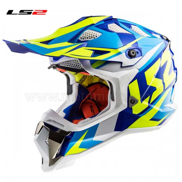 Casco Cross LS2 Subverter MX470 "Nimble" Blanco-Azul-Amarillo.