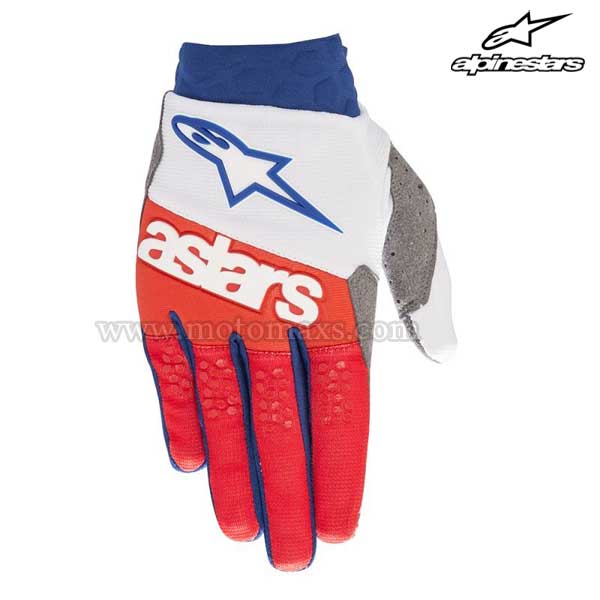 Guantes Cross Alpinestars "Racefend" Blancos-Rojos-Azules.