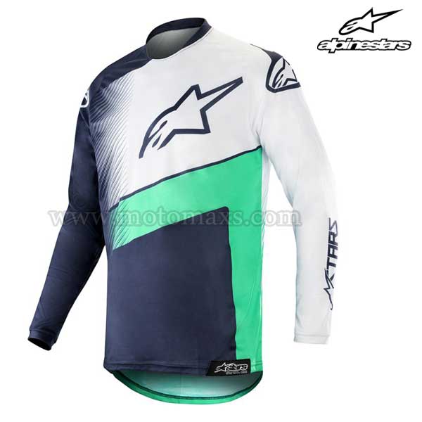 Camiseta Alpinestars "Racer Supermatic" Azul MA-Verde AZ-Blanca.