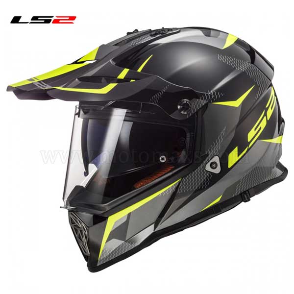 Casco Cross LS2 Pioneer MX436 "Ring" Negro-Titanio-Amarillo.