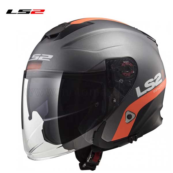 Casco Jet LS2 Infinity OF521 "Smart" Titanio Mate-Naranja.