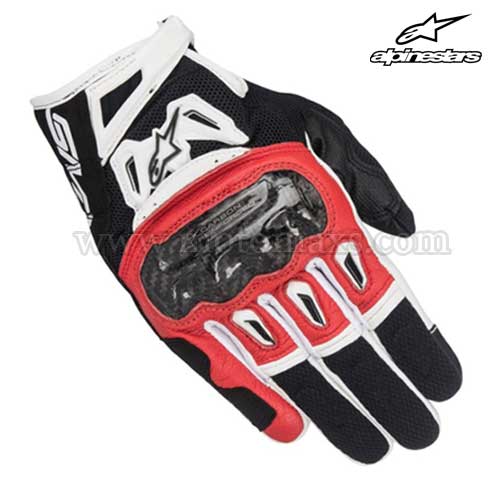 Guantes Alpinestars "SMX-2 Air Carbon V2" Negros-Rojos-Blancos.