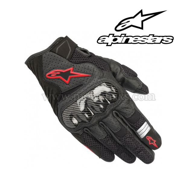 Guantes Alpinestars "SMX-1 AIR V2" Negros-Rojos Flúor.