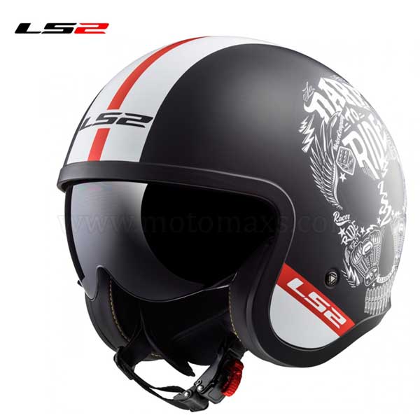 Casco Jet LS2 Spitfire OF599 "Inky" Negro Mate-Blanco.