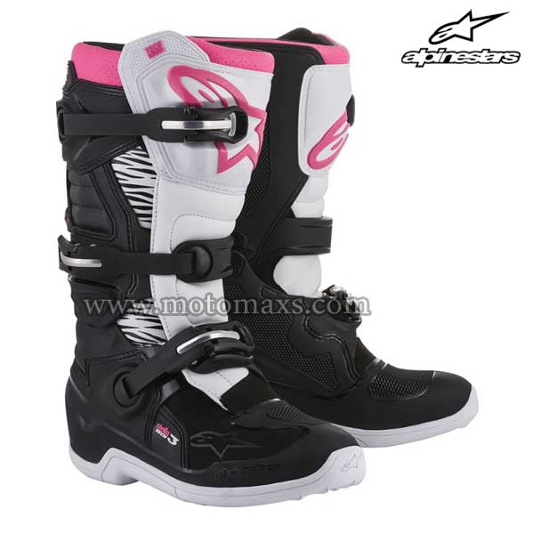 Botas Alpinestars "Stella Tech 3" Mujer Negra-Blancas-Rosas.