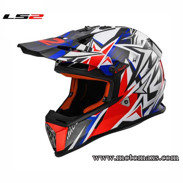 Casco Cross LS2 Fast MX437 "Strong" Blanco-Azul-Rojo.