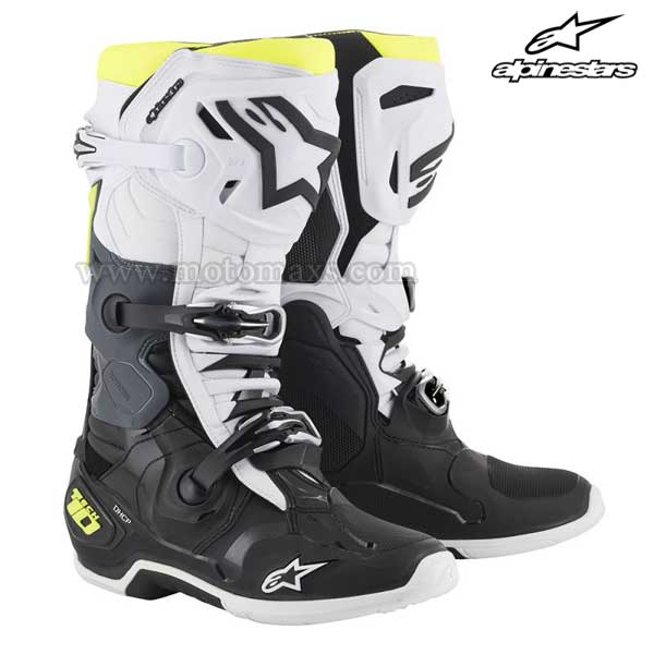 Botas Alpinestars "Tech 10" Negras-Blancas-Amarillas FL.