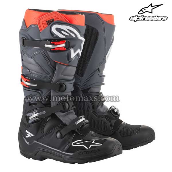 Botas Alpinestars "Tech 7 Enduro" Negras-Grises-Rojas Flúor.