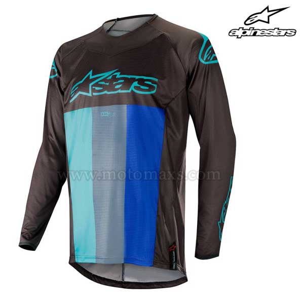 Camiseta Alpinestars "Techstar Venom" Negra-Turquesa-Azul.