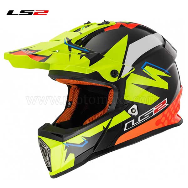 Casco Cross LS2 Fast MX437 "Volt" Negro-Amarillo-Naranja.