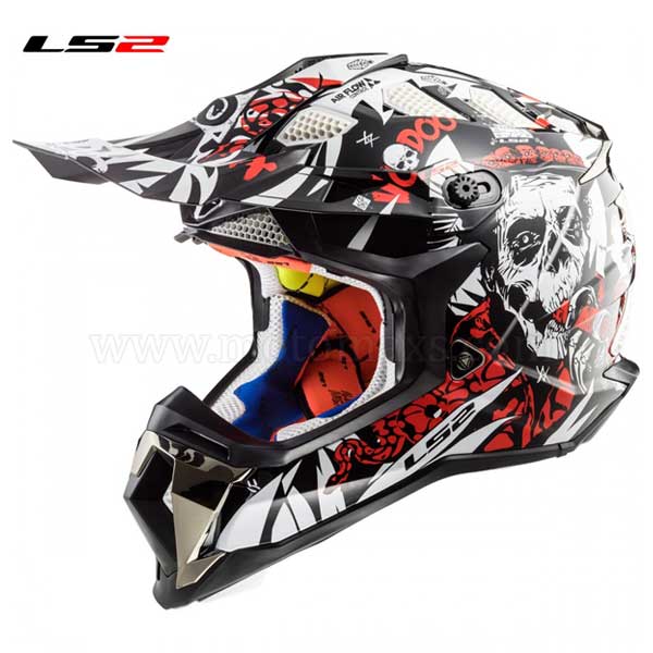 Casco Cross LS2 Subverter MX470 "Voodoo" Negro-Blanco-Rojo.