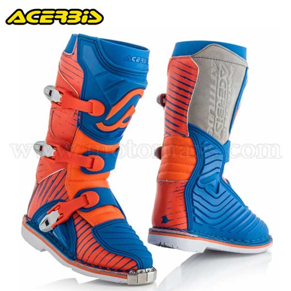 Botas Cross Acerbis Infantil "X-Kid" Azules-Naranjas.