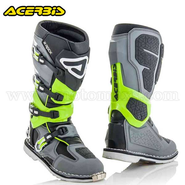 Botas Cross Acerbis "X-Rock" Grises-Amarillas Fluo.