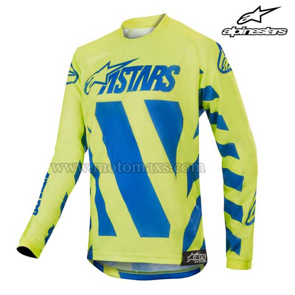 Camiseta Alpinestars Infantil "Racer Braap" Azul-Amarilla Flúor.